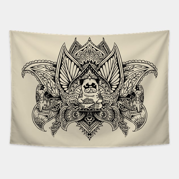 Lotus Mandala Pug Tapestry by huebucket