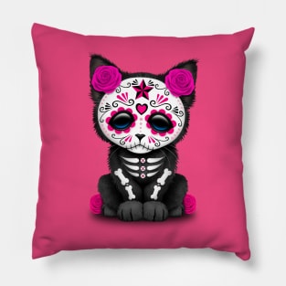 Cute Pink Day of the Dead Kitten Cat Pillow