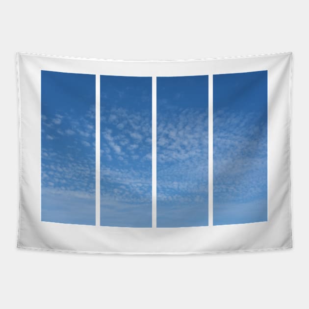 Cirrocumulus clouds in blue sky on sunny peaceful spring day. Water in a gaseous state in nature. The atmosphere of the earth. The effect of humidity on agricultural production. The symbol of freedom. Tapestry by fabbroni-art