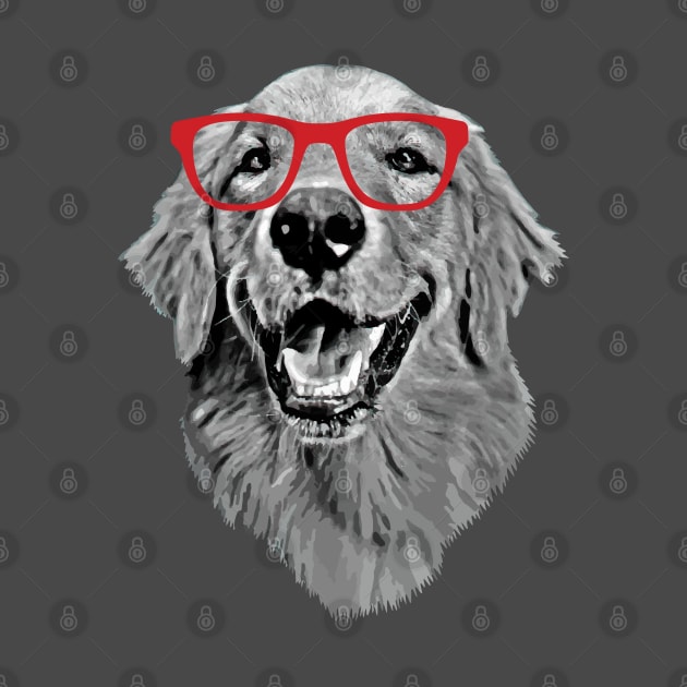 Golden Retriever Smiling Smart Nerd Red Glasses by deelirius8