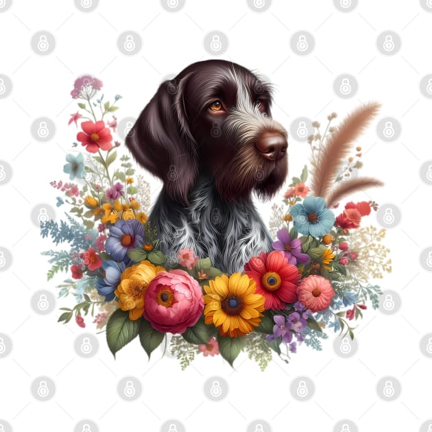 A German Wirehaired Pointer with beautiful colorful flowers by CreativeSparkzz