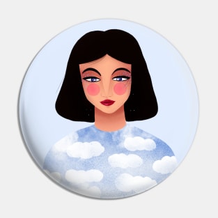 Cute girl with blue eyes wearing the sky, version 2 Pin