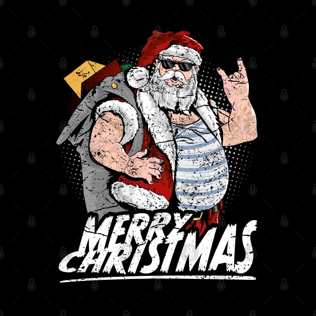 Merry Christmas cool tattooed santa claus with sunglasses by RockabillyM