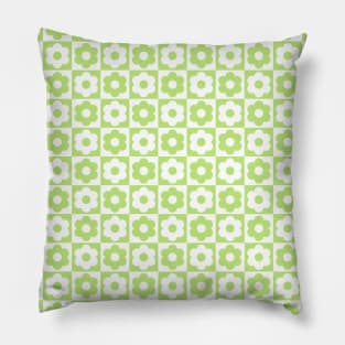 Green and White Checkered Flower Pattern Pillow