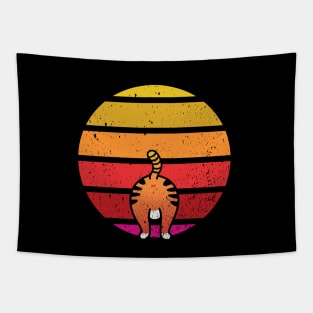 Funny retro cat and sunset Tapestry