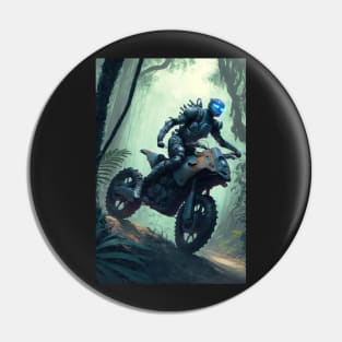 Alien riding a dirt bike in the jungle Pin