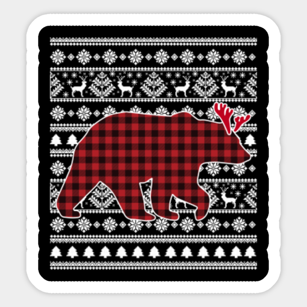 Red Plaid Buffalo Bear Dog Christmas Pajamas Xmas Gifts Bear Christmas Sticker Teepublic
