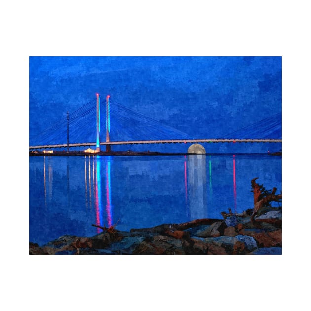 Indian River Inlet Bridge Painterly Full Moon by Swartwout