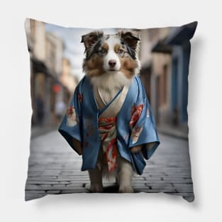 Australian Shepherd in Blue Kimono Pillow