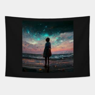 girl standing in the beach Tapestry