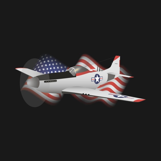 P-51 Mustang WWII Airplane with Flag by NorseTech