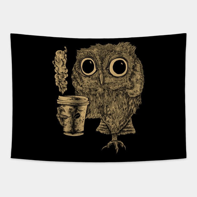 Owl Coffee Sleepy Funny Espresso Cute Tapestry by Kibo2020