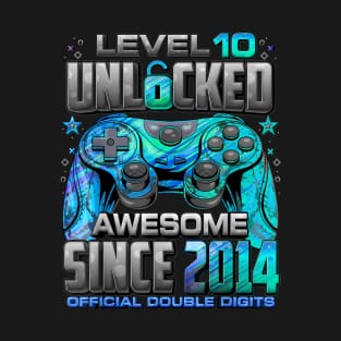 Level 10 Unlocked Awesome Since 2014 10th Birthday Gaming T-Shirt