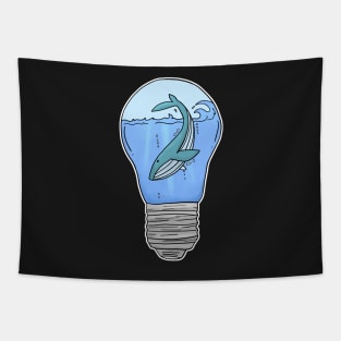 Blue Whale in a lightbulb creative handdrawn Gift Tapestry