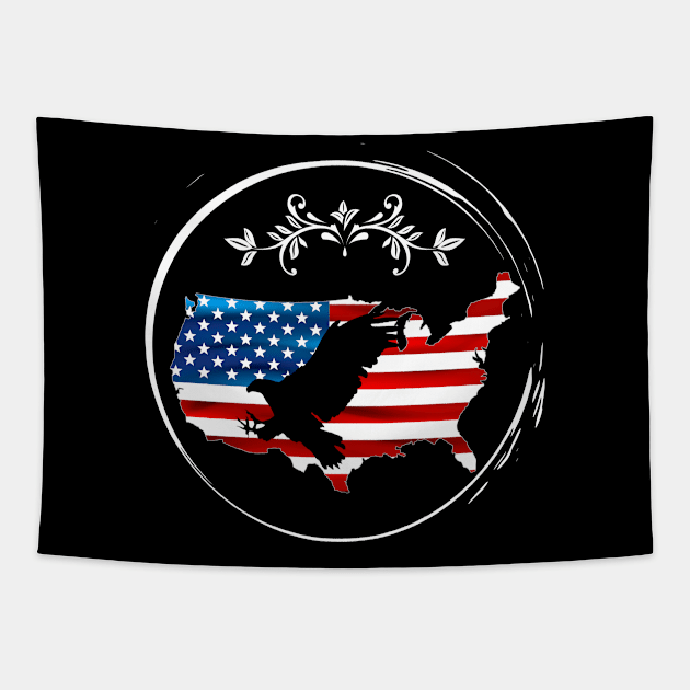 USA Flag With Eagle Silhouette Tapestry by oneduystore