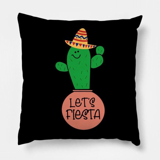 Cinco De Mayo Let's Fiesta Cactus Wearing a Sombrero Pillow by StacysCellar