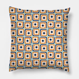 Retro 70s Floral Squares, Aqua, Orange, Blue Pillow