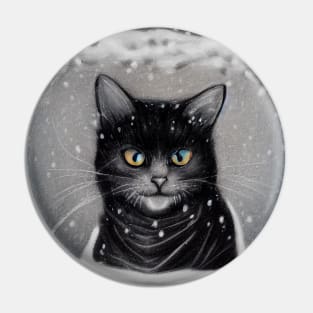 Cozy Cat in a Snowing Day Pin