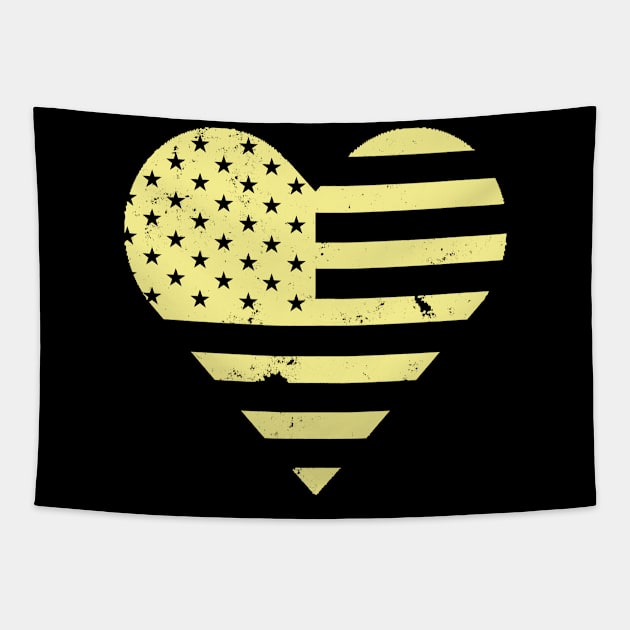 Yellow Distressed American Heart Flag USA Patriotic - Heart Flag - 4th of July- I love USA - Yellow Heart Flag Tapestry by DazzlingApparel