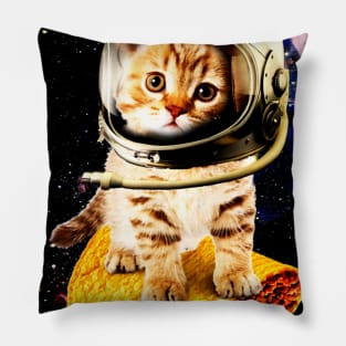 Space Cat Riding Tacos Pillow