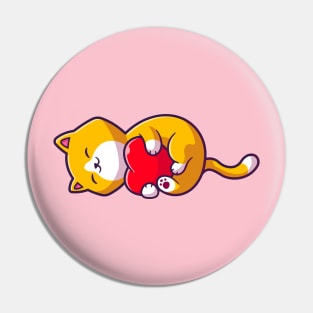 Cute Cat With Love Heart Cartoon Pin