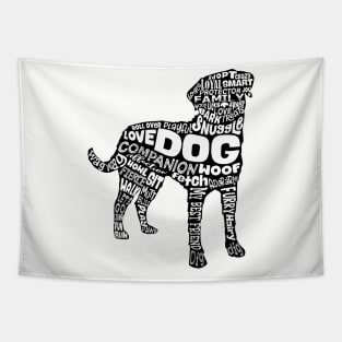 Dog Silhouette Word Cloud (Black) Tapestry