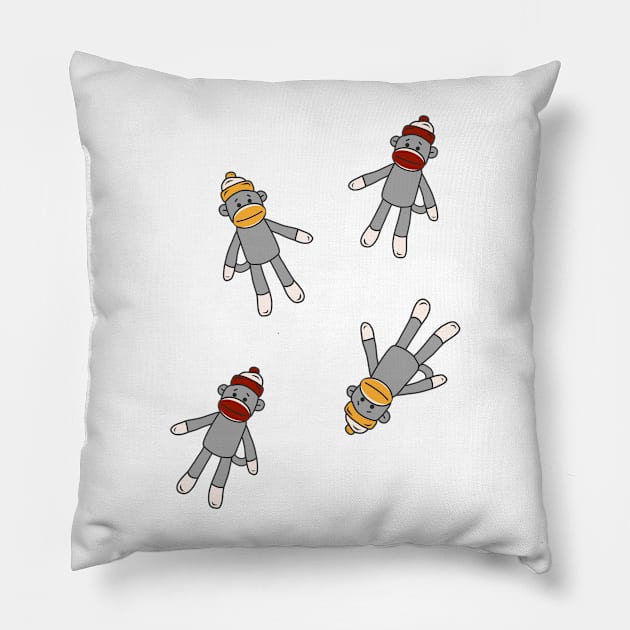 Sock Monkey Pattern On White Background Pillow by faiiryliite