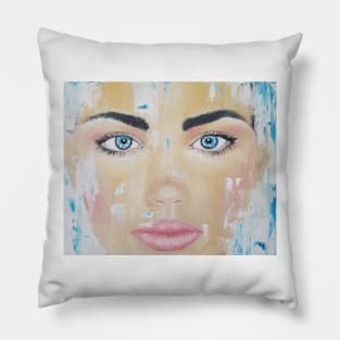 ice queen, winter painting, cold girl, girl abstract artwork, palette knife painting, ice painting, portrait painting Pillow