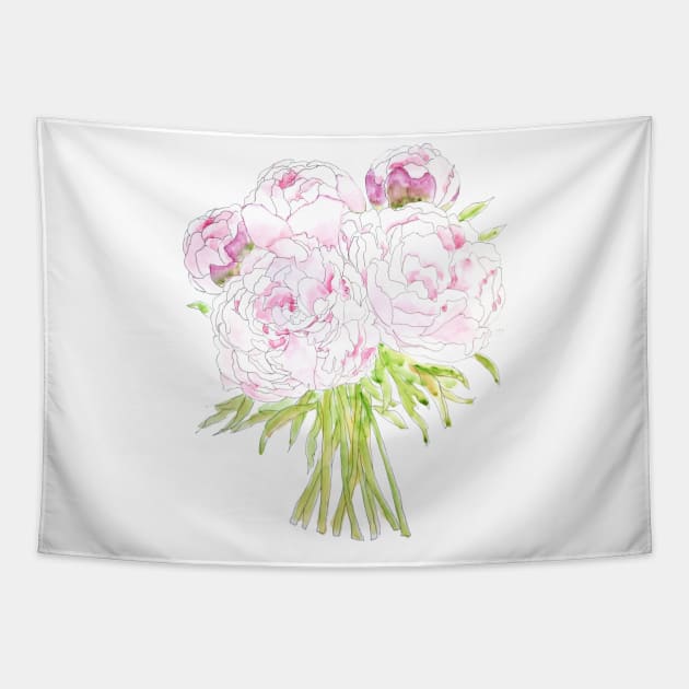 pink peony bouquet  watercolor and ink Tapestry by colorandcolor