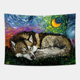 Sleepy Brown Husky Night Tapestry