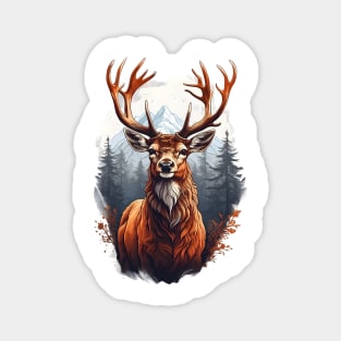 Majestic Red Deer Mountain Landscape Design Magnet