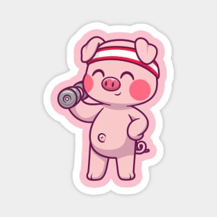 Cute Pig Lifting Dumbbell Cartoon Magnet