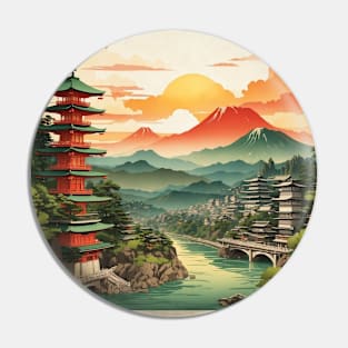 Kyoto Japan Vintage Travel Tourism Sunset Pin