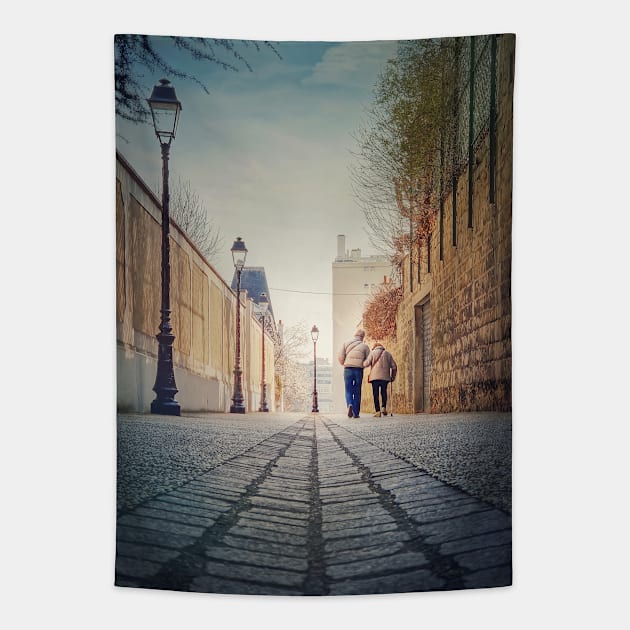 senior couple walking on the pedestrian alley Tapestry by psychoshadow