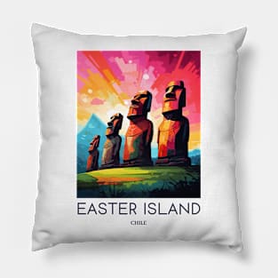 A Pop Art Travel Print of Easter Island - Chile Pillow