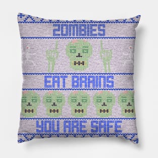 Zombies Eat Brains You Are Safe Faux Sweater Funny Halloween Design Pillow