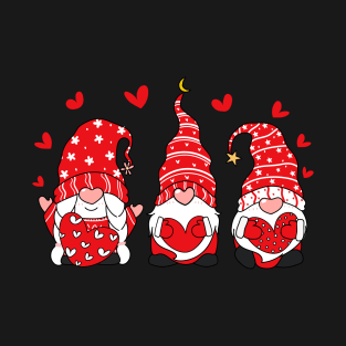 Three Gnomes Holding Hearts Happy Valentines Day 2021 T-Shirt