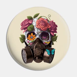 Funny Sugar Candy Skull With Flowers Pin