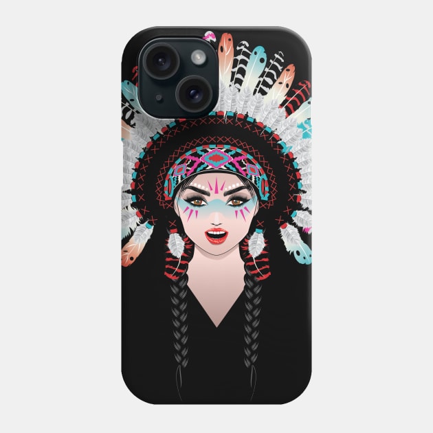 Tribal girl in war bonnet Phone Case by AnnArtshock