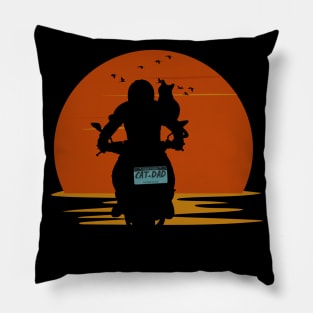 BIKER CAT DAD BEAUTIFUL SUNSET AND FLYING BIRDS Pillow