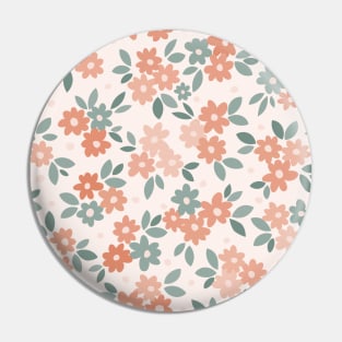 Daisy field with leaves and polka dots oranges, sage green on cream-02 Pin