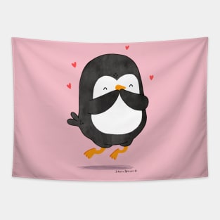 Happy Penguin in Love Tapestry