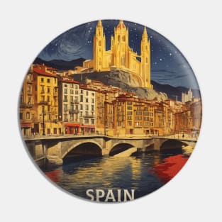 Bilbao Starry Night Spain Travel Tourism Retro Vintage Pin