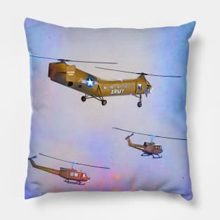 Huey and flying banana in flight during Vietnam war Pillow