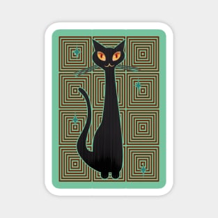 Op-Art Hip Cat Mid Century Anime (red background) Magnet