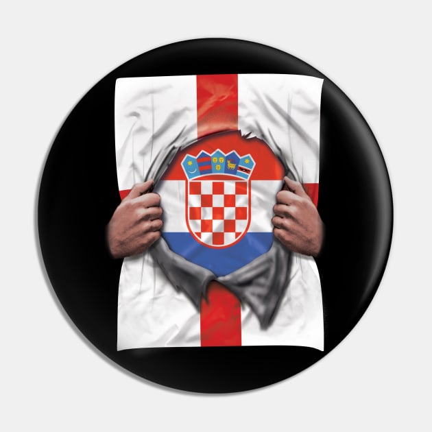 Croatia Flag English Flag Ripped Open - Gift for Croatian From Croatia Pin by Country Flags