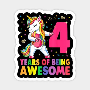 4 Years Old Unicorn Flossing 4Th Birthday Girl Unicorn Party Magnet