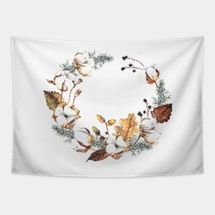 Watercolor wreath with winter plants Tapestry