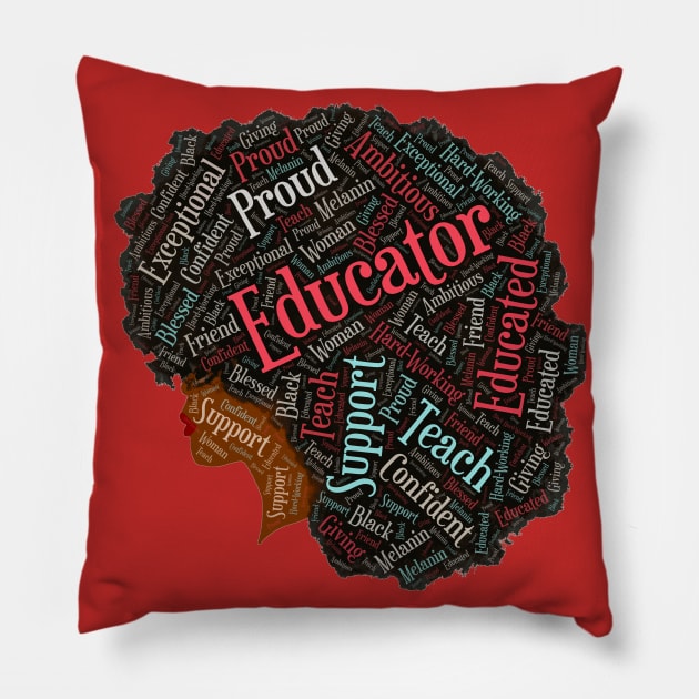 Black Educator Teacher Words in Afro Pillow by blackartmattersshop