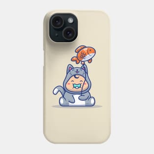 Cute Baby Wearing Cat Costume With Fish Balloon Phone Case